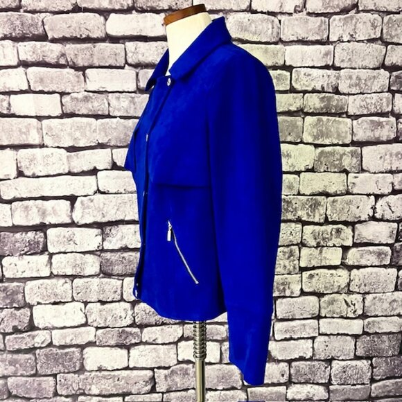 Chico's Blue Suede Like Fabric Long Sleeve Jacket Size M - Picture 3 of 7